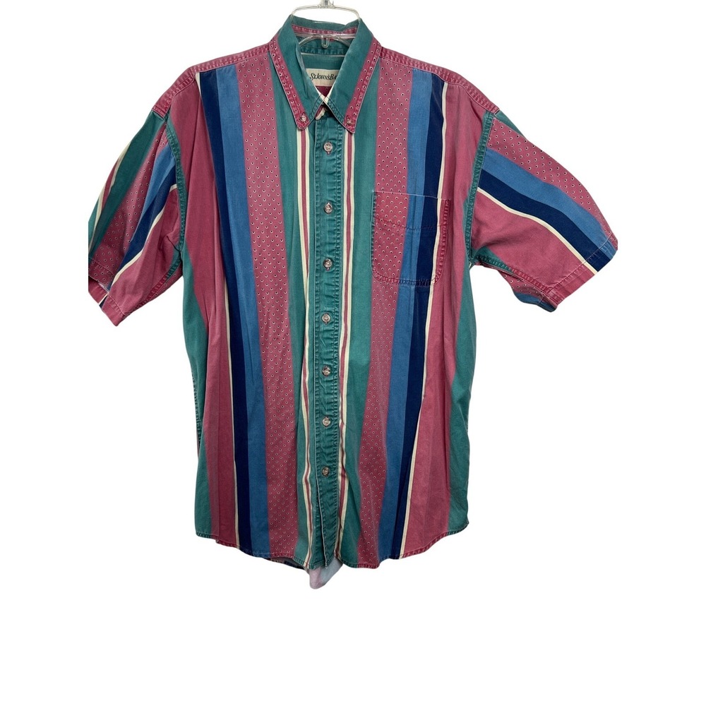 Vintage 90s St John's Bay Button Down Shirt Mens Large Tall Stripe SS Cotton C19